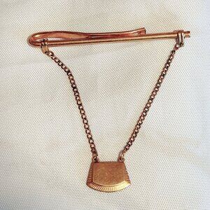 Vintage Anson 1/20 12K G.F. Tie Bar With‎ Chain And Blank Monogram Pendant